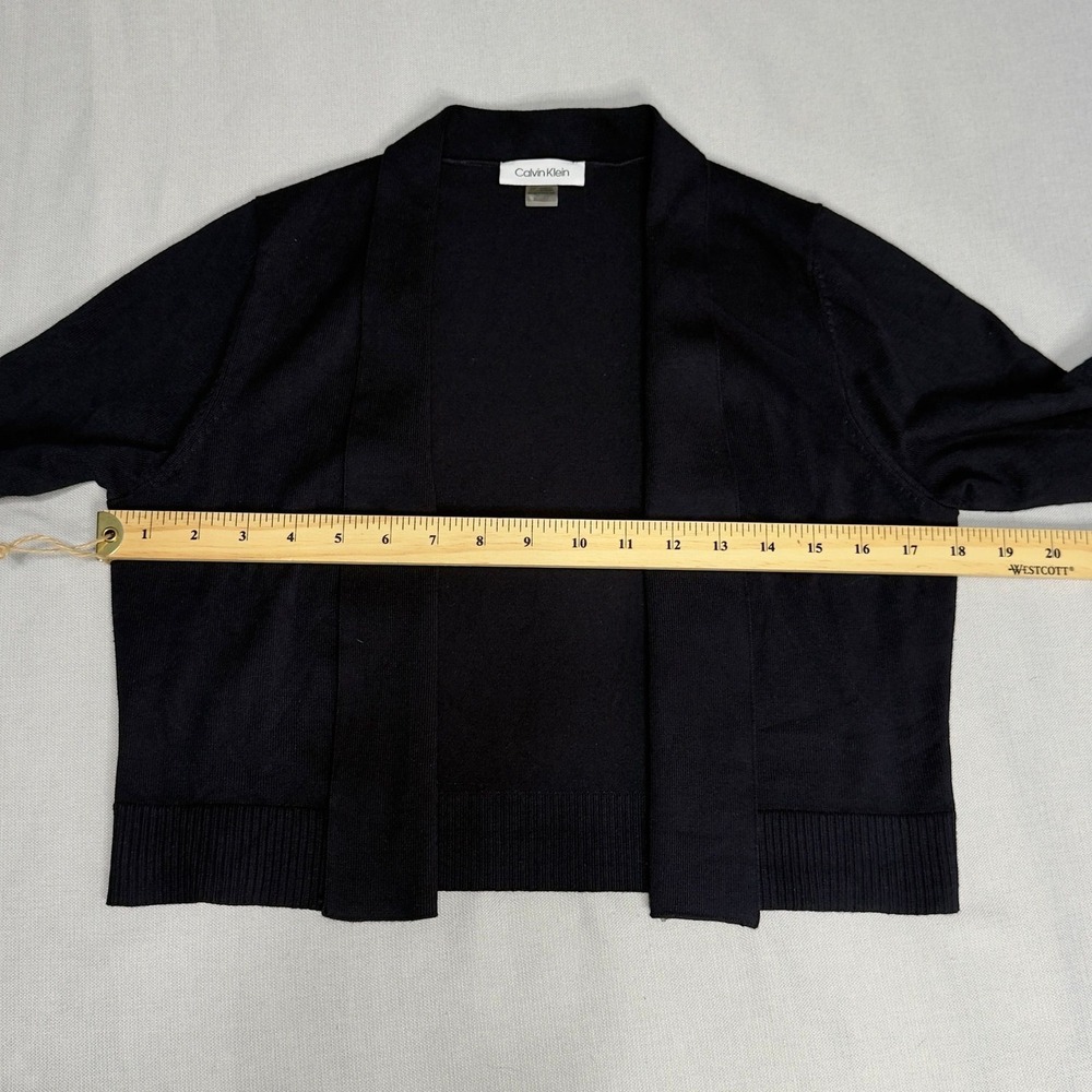 Calvin Klein Navy Open Front Cropped Cardigan Shrug 3/4 Sleeve Knit - Picture 8 of 10